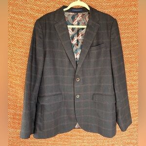 Ted Baker Dega Jacket Tight Lines Wool Blazer Dark Blue/Maroon